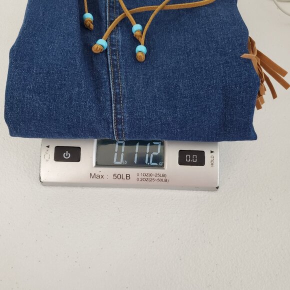 A List By Wrapper Womens Denim Turquoise Beaded Fringe Dress Size M Western Y2K - Picture 11 of 11